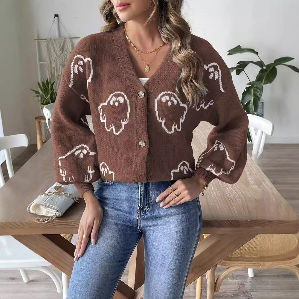 Spooky Chic Women's Casual Button-Up Cardigan Sweater