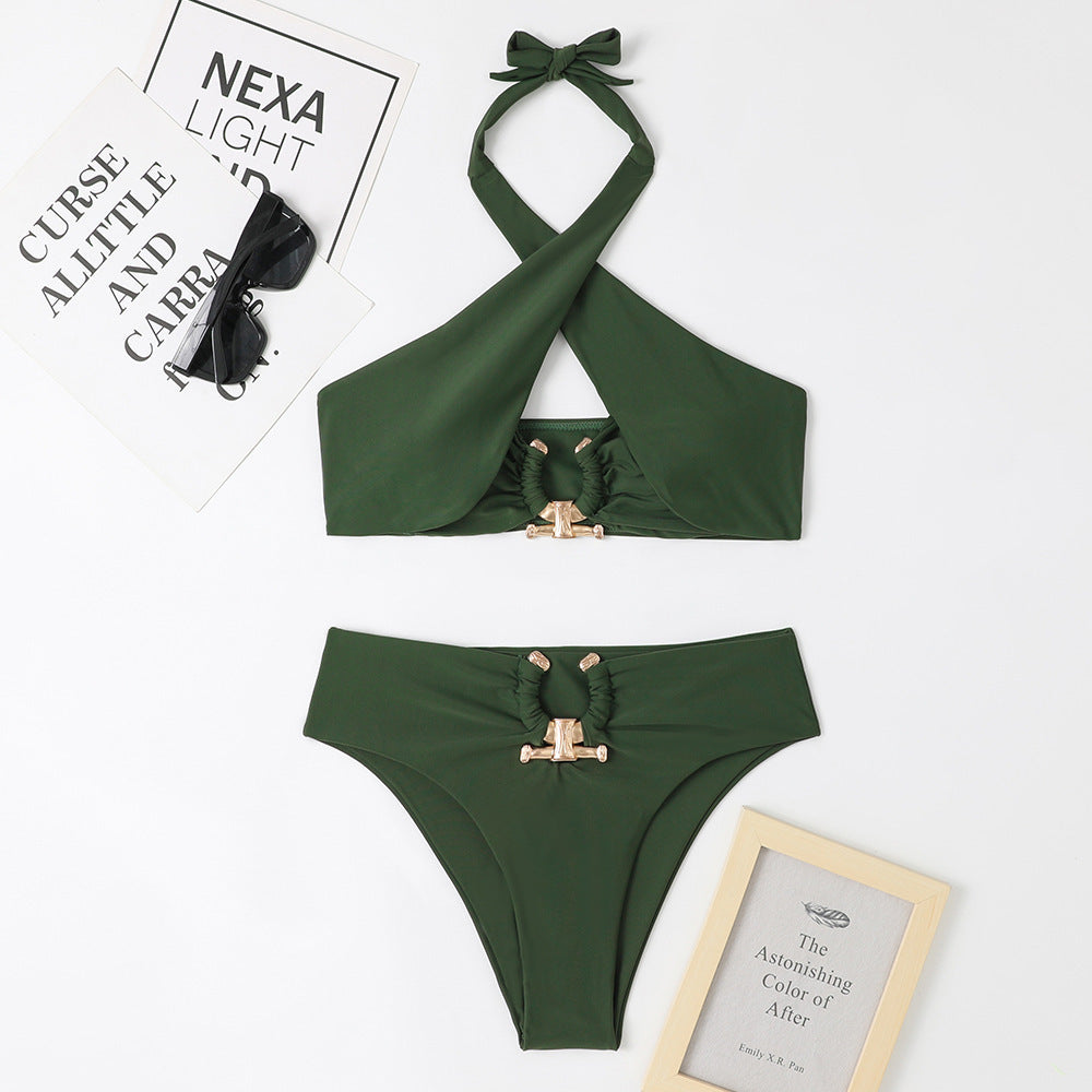 Chic High-Waist Cross-Halterneck Swimsuit for Women