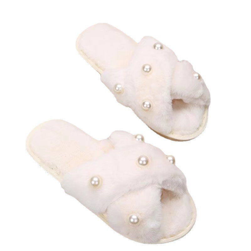 Cozy Pearl-Embellished Slippers for Women - Indoor and Outdoor Comfort