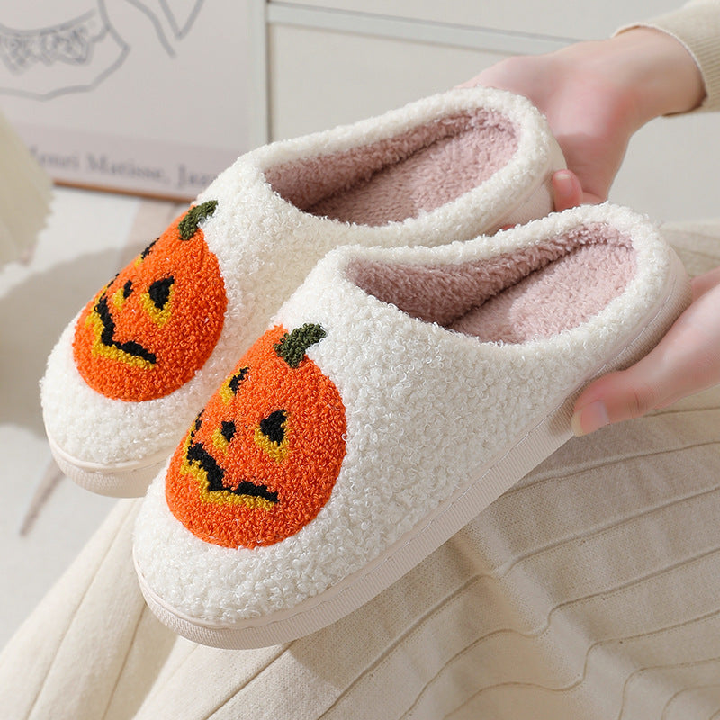 Cozy Halloween Pumpkin Cartoon Slippers for Couples - Warm Indoor House Shoes for Men and Women