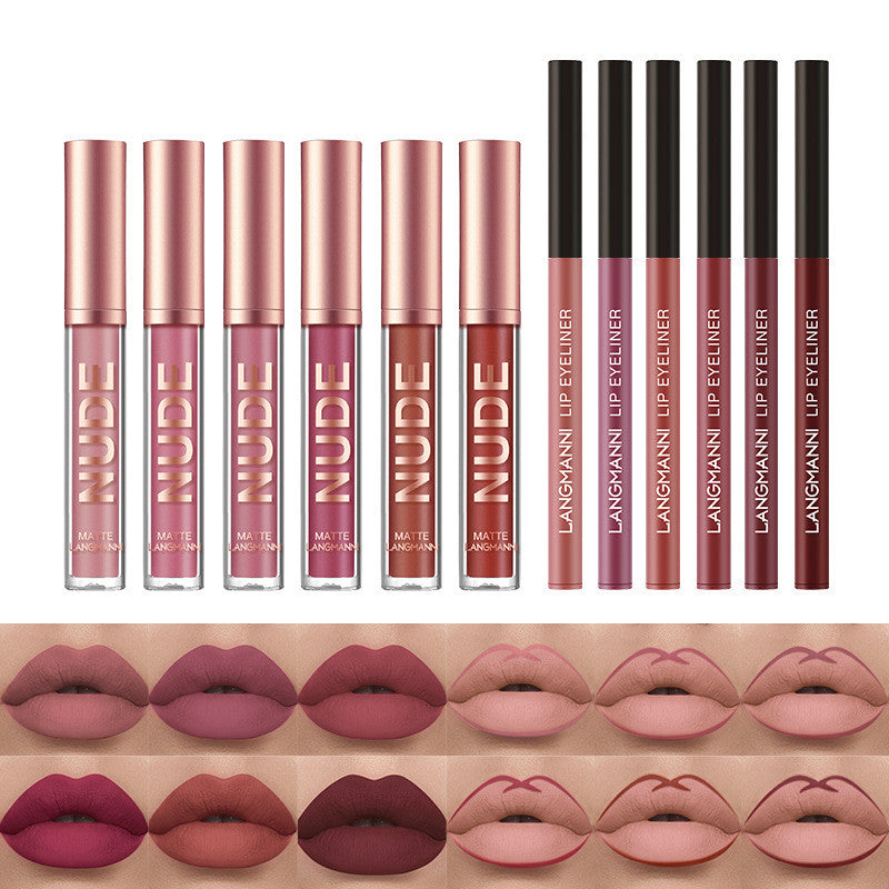 12-teiliges Set mit mattem Lippenstift und Lipliner – wasserfestes, langanhaltendes Beauty-Geschenk für Mädchen