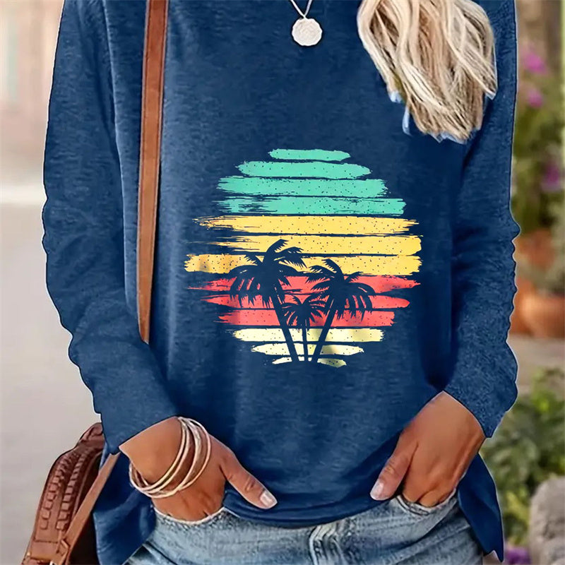 Casual Women's Round Neck Long Sleeve T-shirt with Simple Pattern for Spring and Autumn