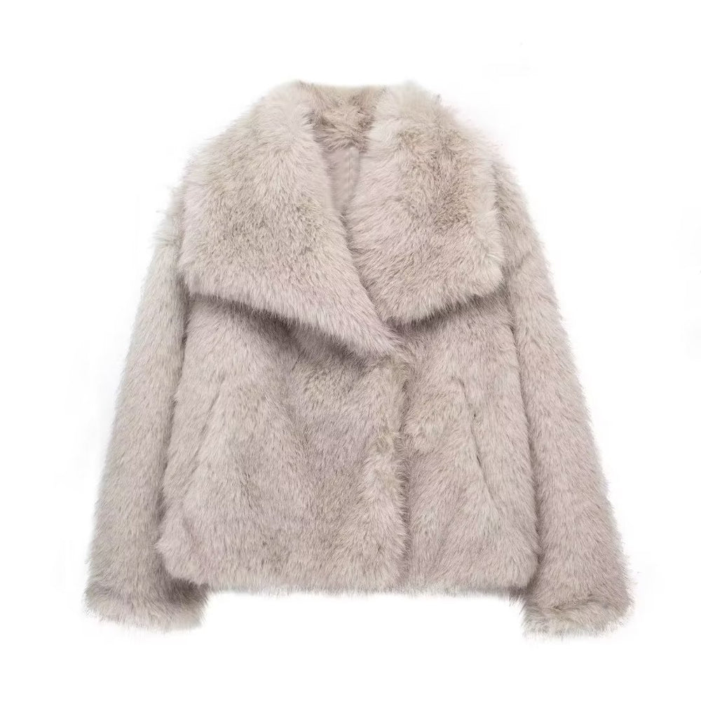 Elegante cappotto invernale in peluche per donna - Capispalla casual a maniche lunghe con risvolto spesso