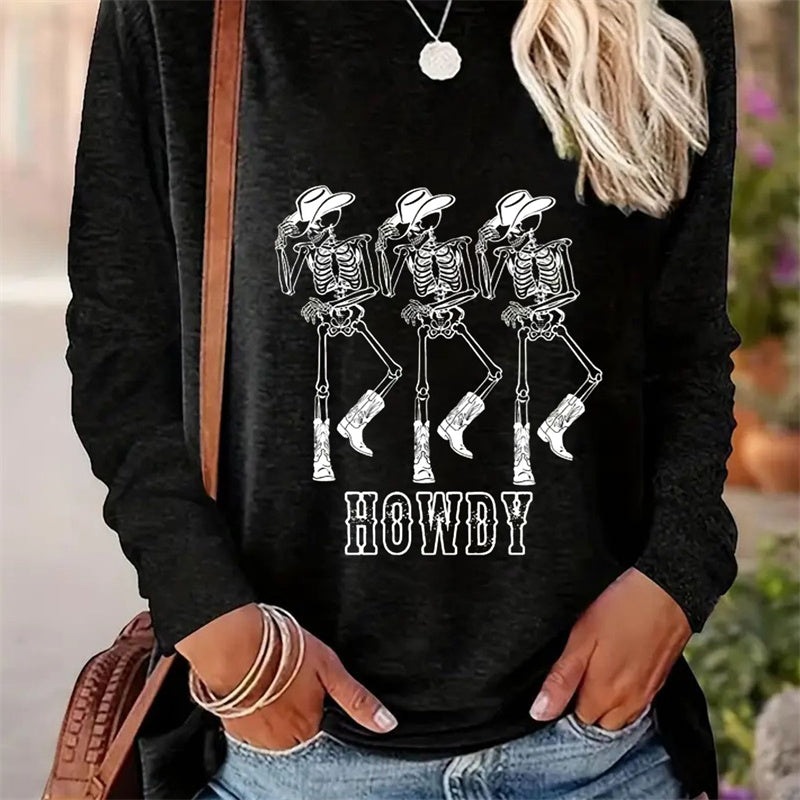 Casual Printed Round Neck Long Sleeve T-shirt for Women - Spring & Autumn Edition