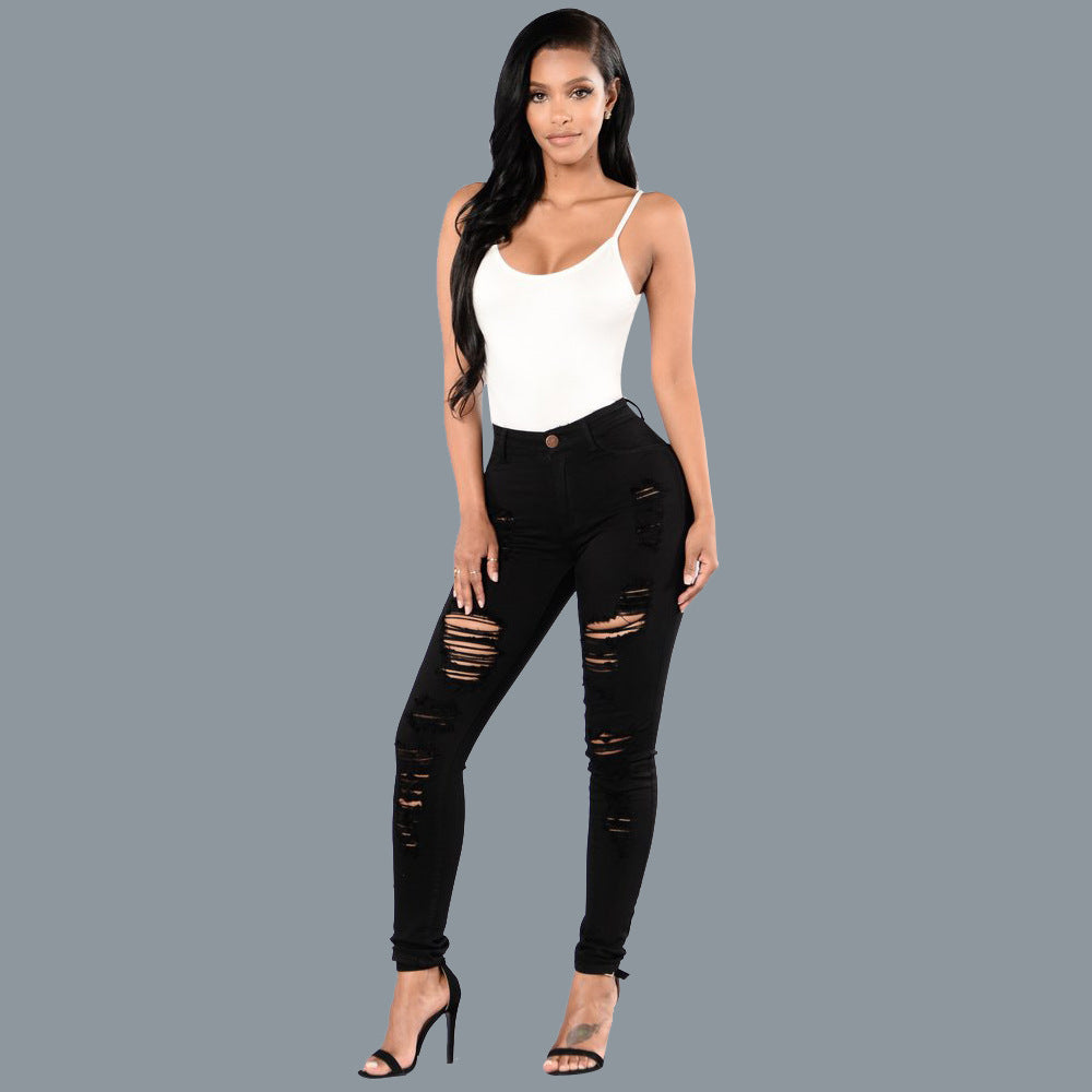 Women's Trendy Multi-Color Knee-Ripped Slim Jeans with Repairs