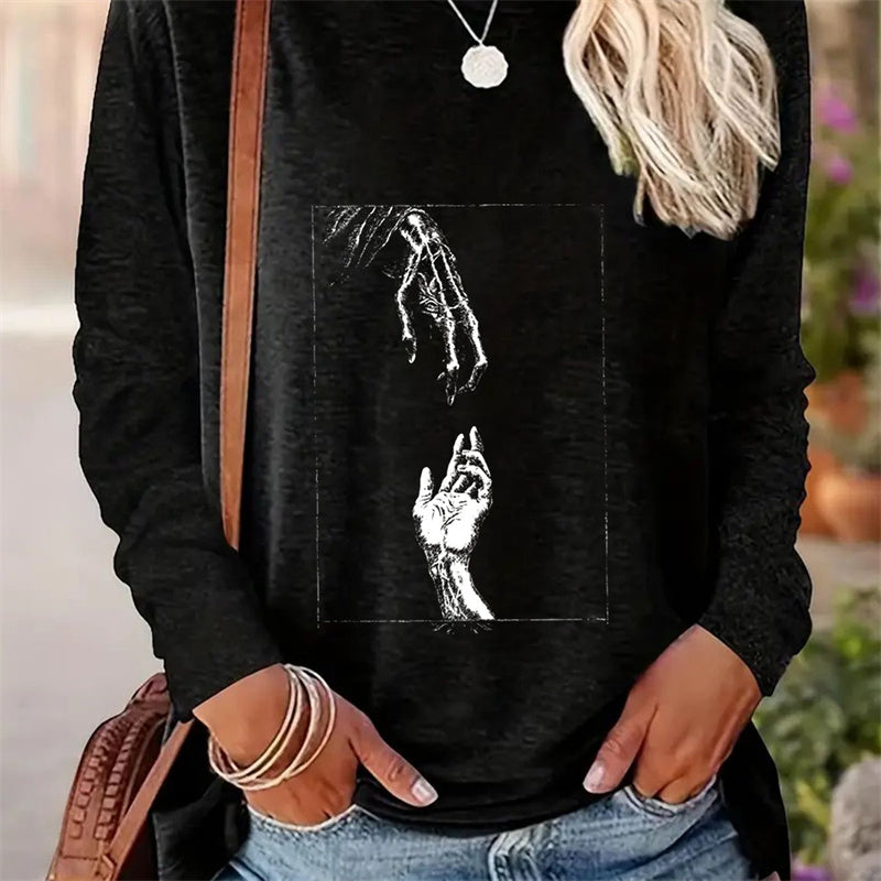 Casual Printed Long Sleeve Round Neck T-shirt for Women - Spring and Autumn Collection