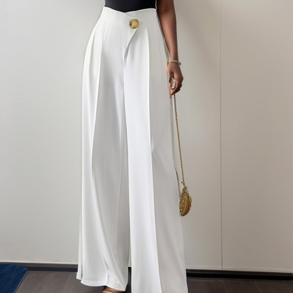 Chic High-Waisted Wide-Leg Trousers in Solid Colors