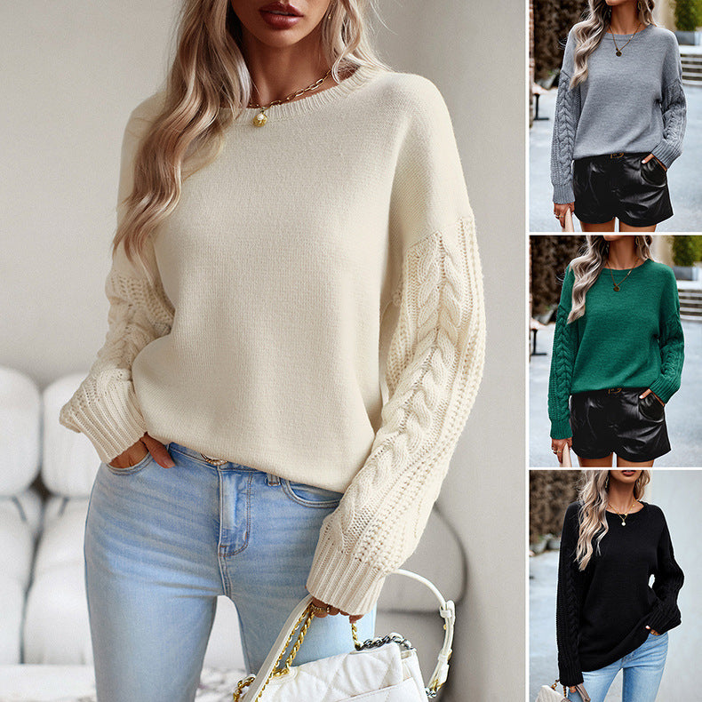 Chic Women's Round Neck Wool Sweater for Everyday Wear