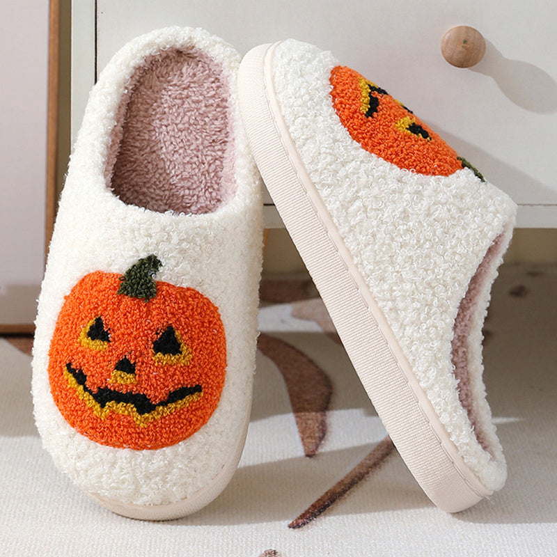 Cozy Halloween Pumpkin Cartoon Slippers for Couples - Warm Indoor House Shoes for Men and Women