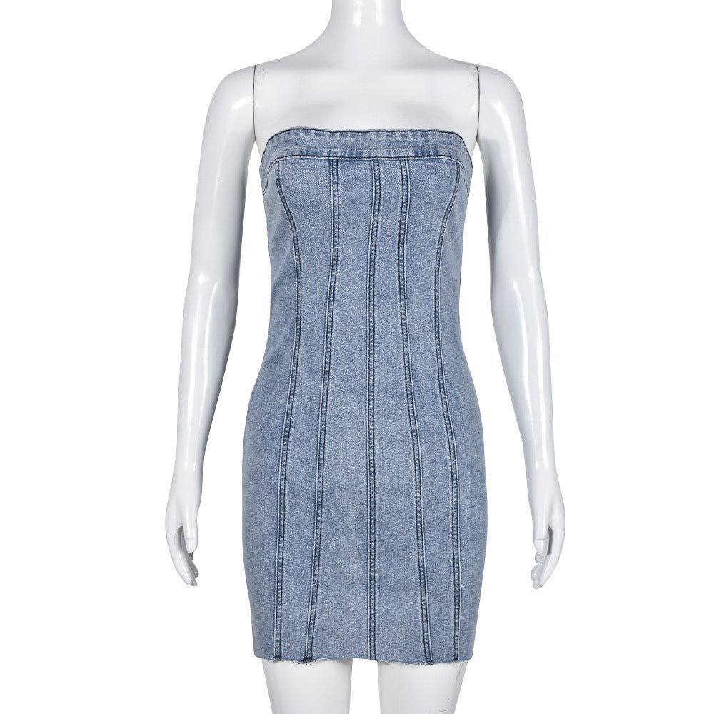 Backless Denim Tube Dress - Stylish Y2K Summer Fashion for Women