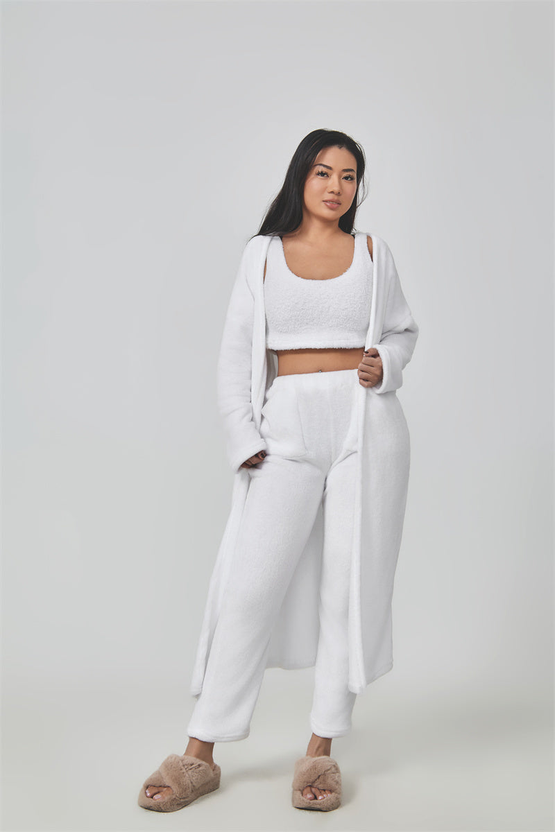 Schickes 3-teiliges Winter-Lounge-Set, weiches und gemütliches Pyjama-Ensemble, stilvolle passende Loungewear, perfekt zum Entspannen zu Hause