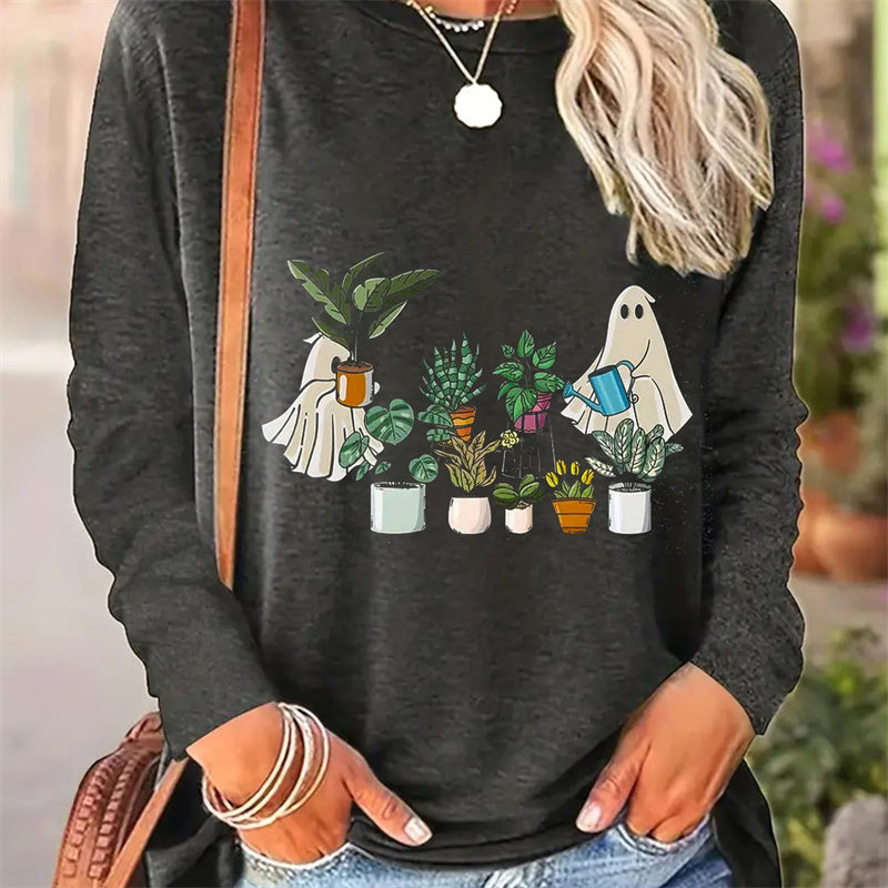 Casual Printed Round Neck Long Sleeve T-Shirt for Women in Spring and Autumn