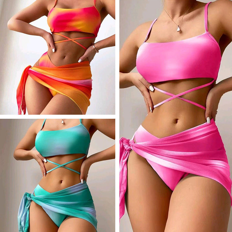 Trendy Tie Dye Bikini Set with Short Skirt - Summer Beach Swimwear