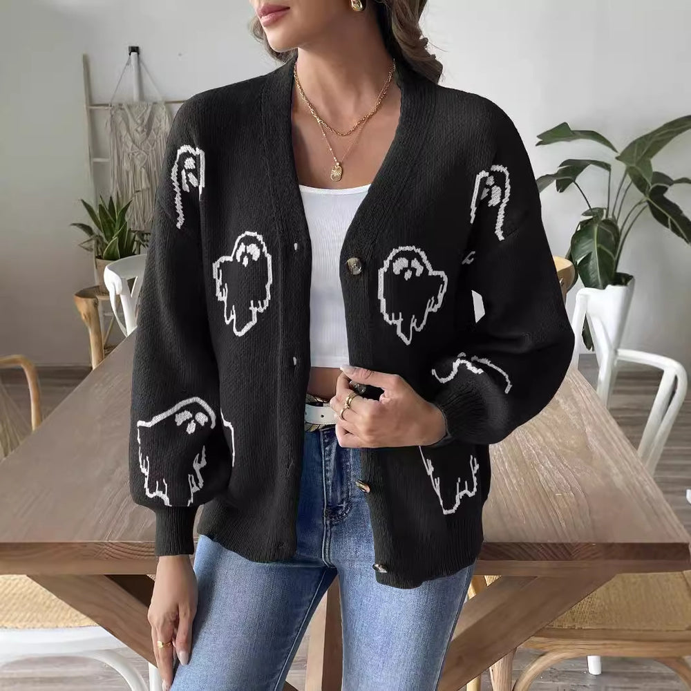 Spooky Chic Women's Casual Button-Up Cardigan Sweater