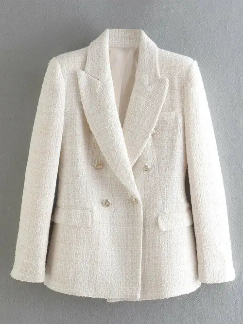 Elegance Redefined: Women's Double-Breasted Tweed Blazer