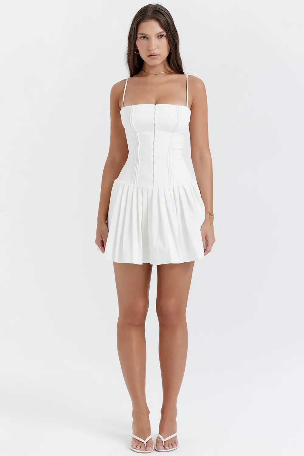 Ivory Pleated Midi Dress: A Fusion of Elegance and Modernity